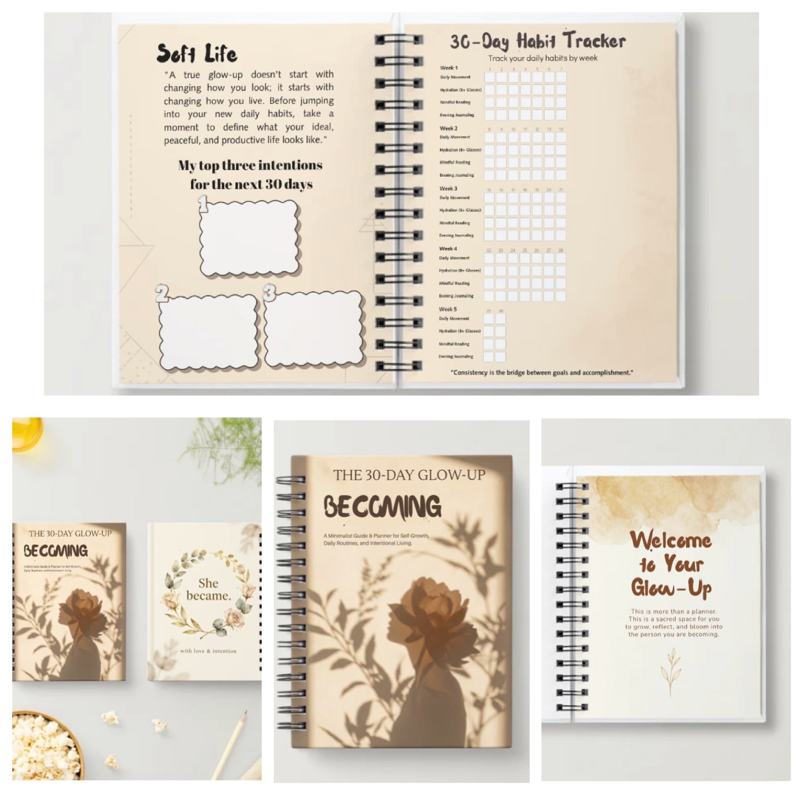 Becoming: A 30-Day Self-Growth Journal & Habit Tracker